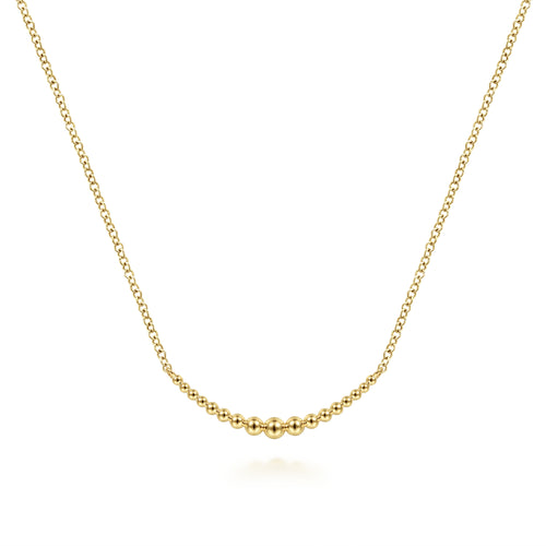 14K Yellow Gold Graduating Beads Curved Bar Necklace