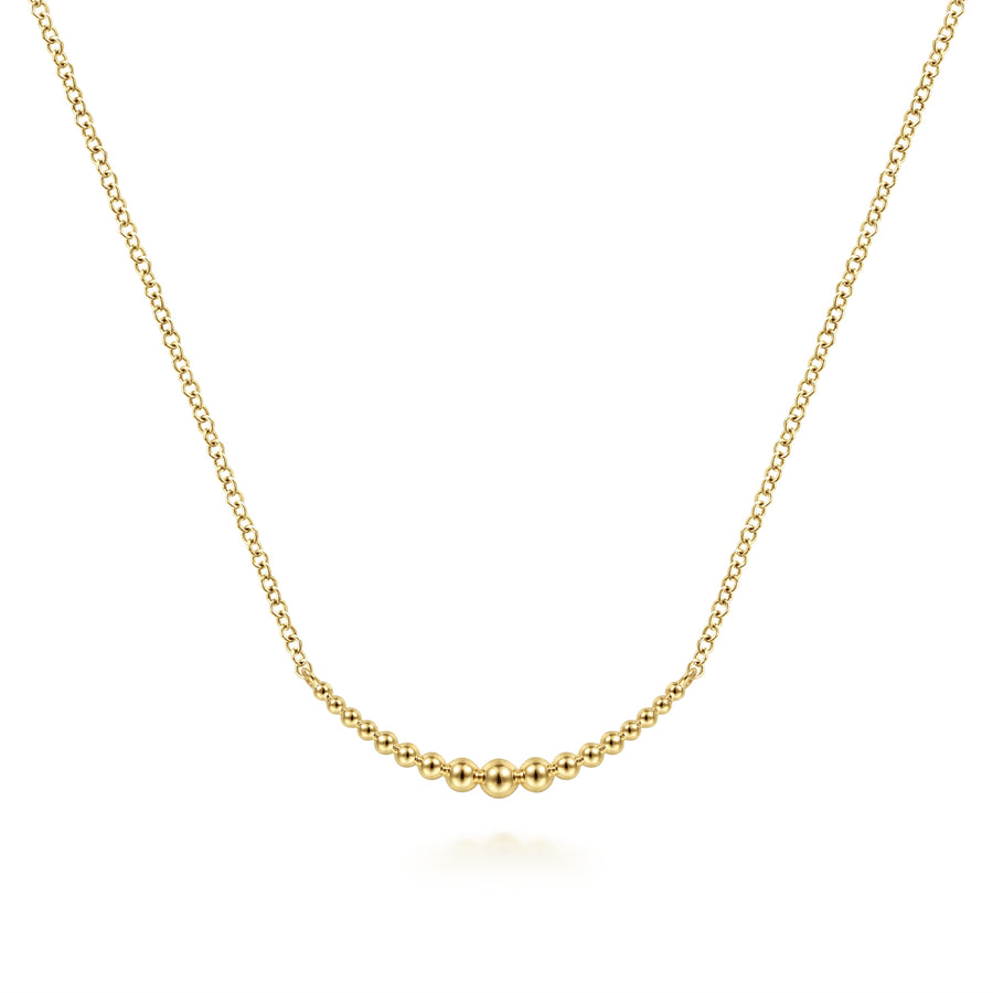 14K Yellow Gold Graduating Beads Curved Bar Necklace