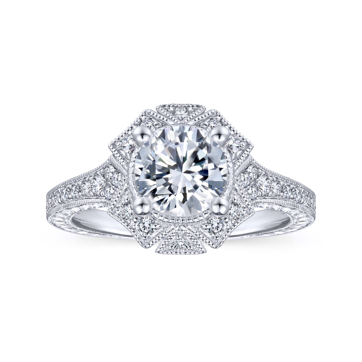 Art Deco Halo Diamond Engagement Ring - View 5