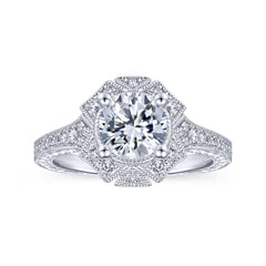 Art Deco Halo Diamond Engagement Ring thumbnail 5