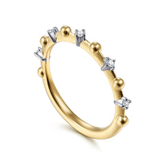 14K Yellow Gold Beaded and Diamond Station Alternating Ring thumbnail 3