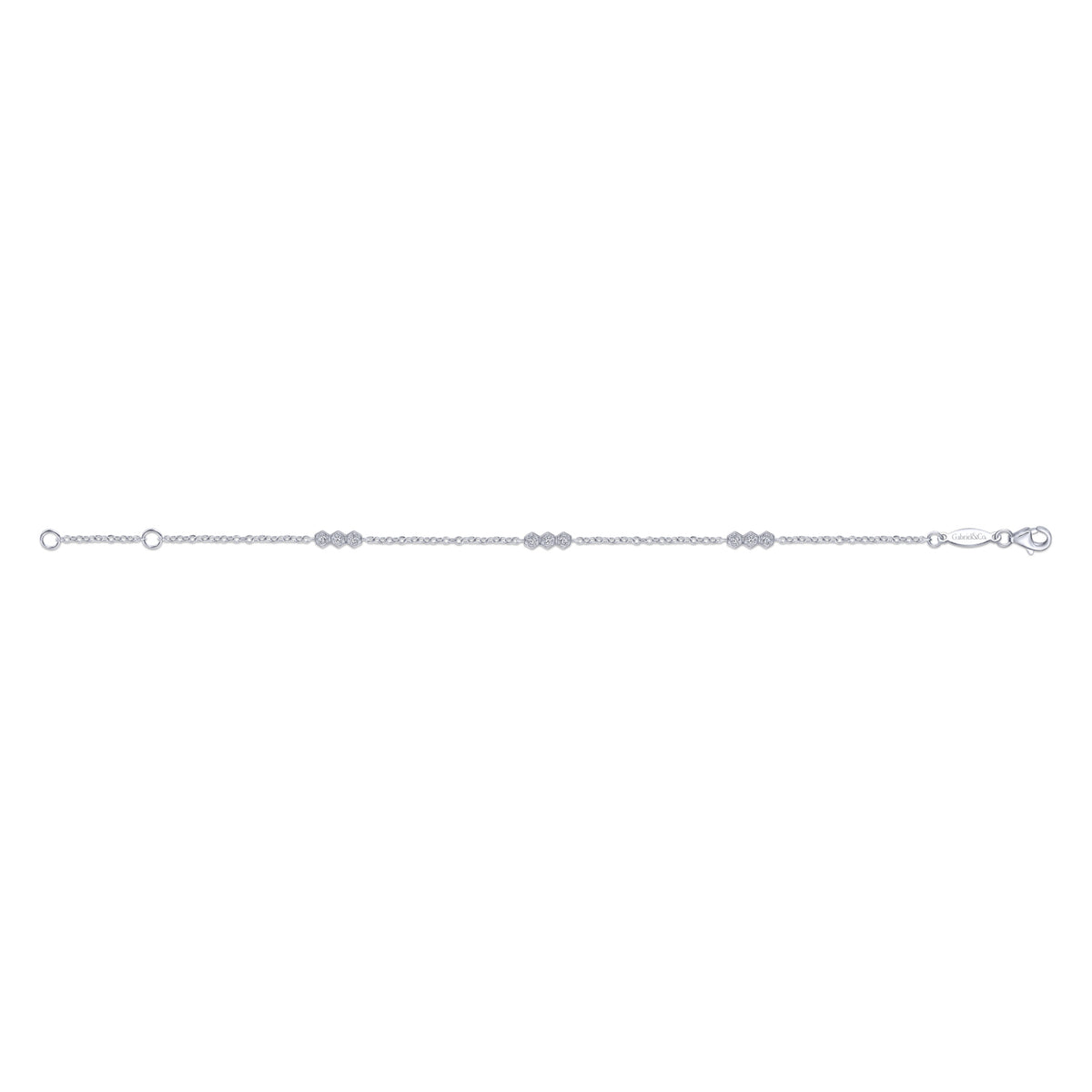 14k White Gold Hexagonal Diamond Stations Tennis Bracelet - View 3