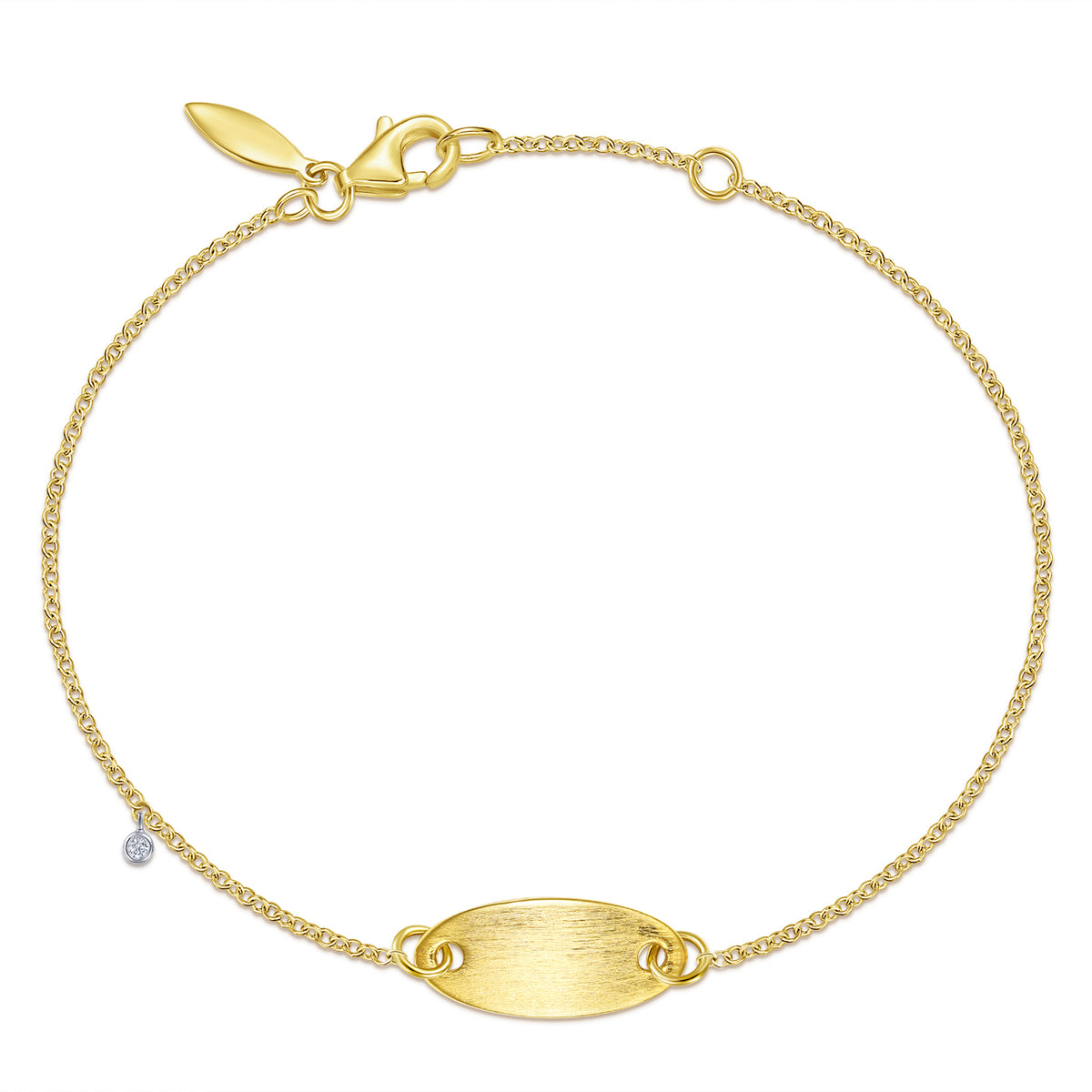 14K Yellow-White Gold Oval Nameplate Bracelet with Bezel Set Diamond Charm - View 1