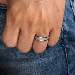 14K White Gold 6mm Men's Wedding Band in Sand Blast Finish thumbnail 5
