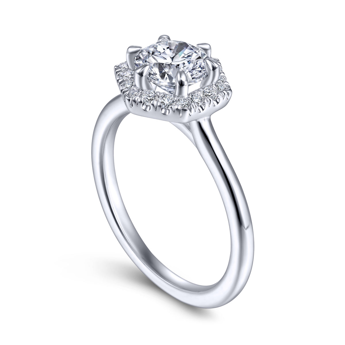Hexagonal Halo Round Diamond Engagement Ring - View 2