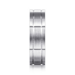 14K White Gold 6mm Checkerboard Pattern Men's Wedding Band in Satin Finish thumbnail 4