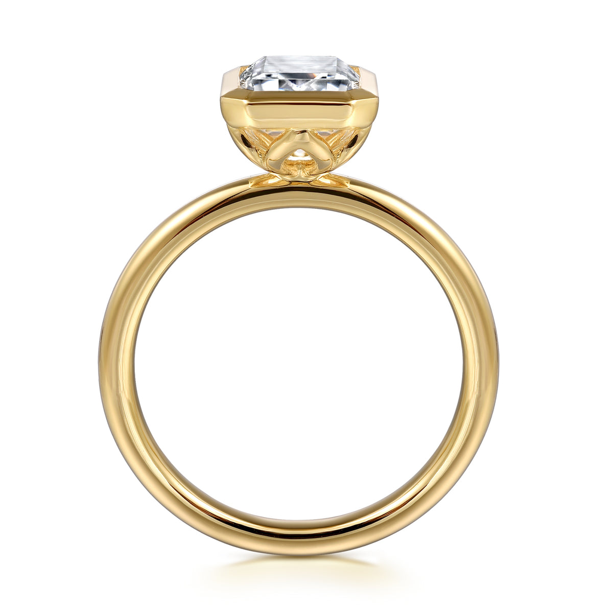 14K Yellow Gold Emerald Cut Bezel Set Diamond Engagement Ring - View 2