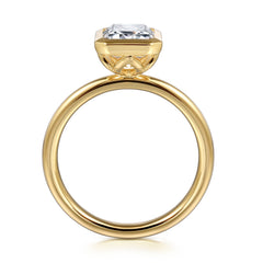 14K Yellow Gold Emerald Cut Bezel Set Diamond Engagement Ring thumbnail 2