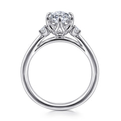 14K Gold 6 Prong Oval Three Stone Diamond Engagement Ring thumbnail 2