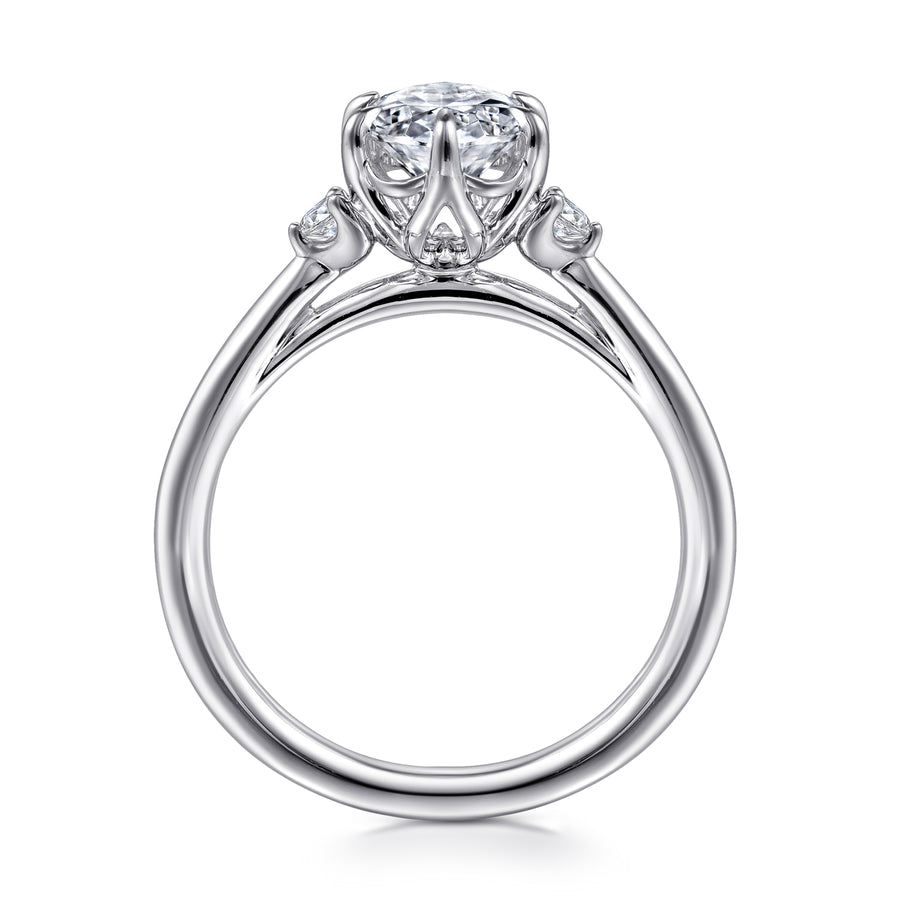 14K Gold 6 Prong Oval Three Stone Diamond Engagement Ring