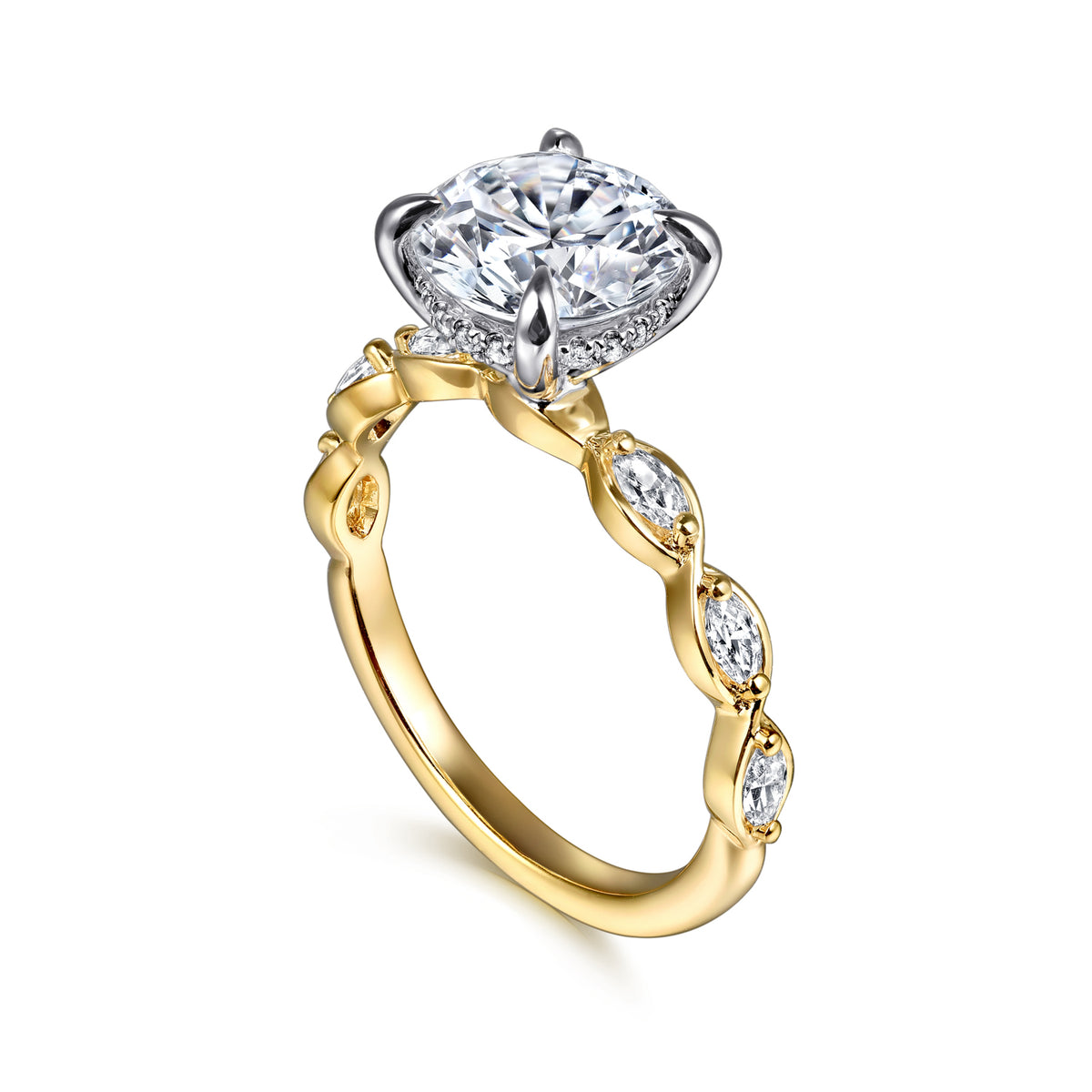 Contemporary 14K Gold Round Diamond Engagement Ring - 0.30 CTW - View 3
