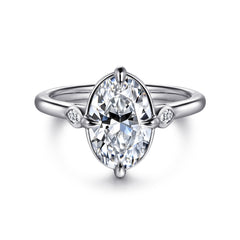 14K Gold Oval Three Stone Diamond Engagement Ring thumbnail 1