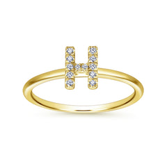 14K Yellow Gold Pavé Diamond Uppercase H Initial Ring thumbnail 4