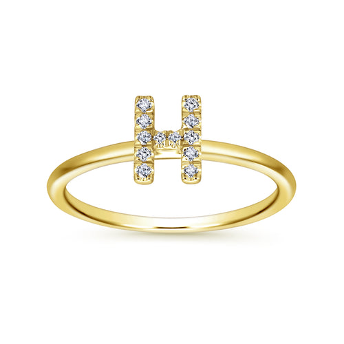 Bague initiale majuscule pavée de diamants en or 14 carats