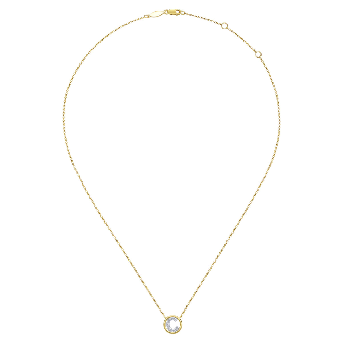 14K Yellow Gold Diamond C Initial Pendant Necklace - View 2