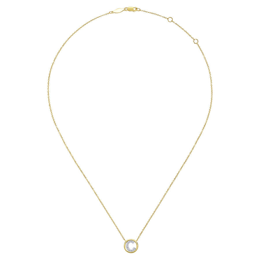 14K Yellow Gold Diamond C Initial Pendant Necklace