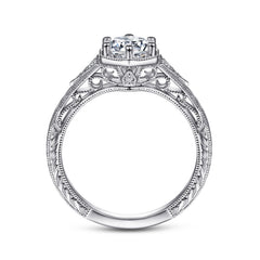 Vintage Inspired 14K Gold 6 Prong Round Diamond Engagement Ring thumbnail 2
