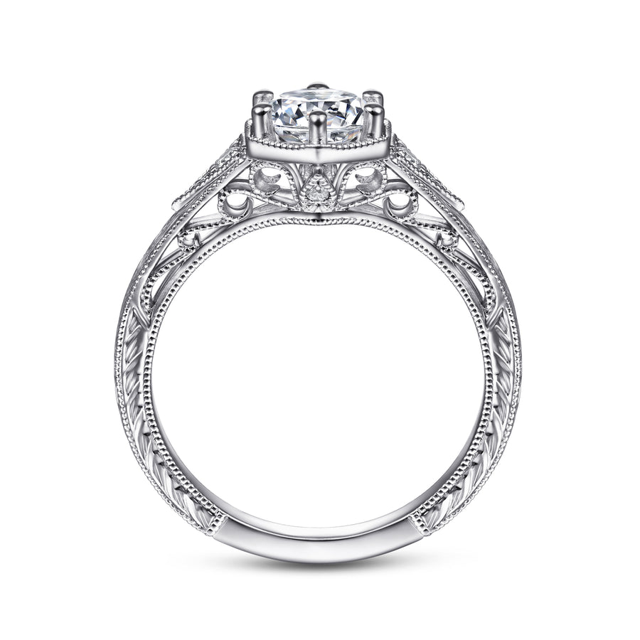 Vintage Inspired 14K Gold 6 Prong Round Diamond Engagement Ring