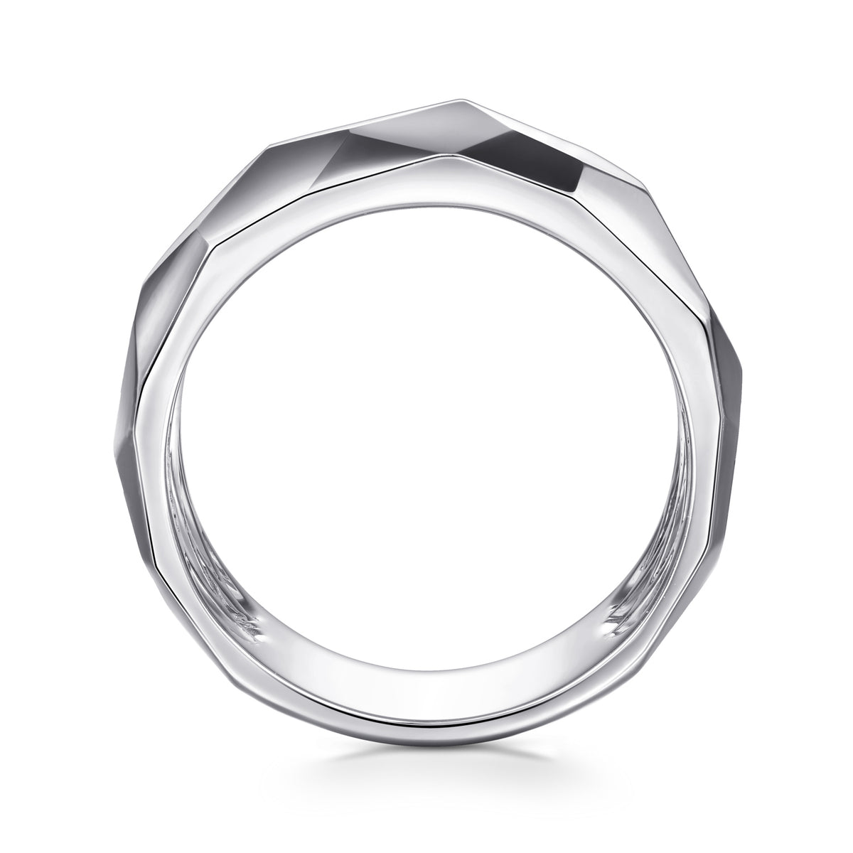 Wide 925 Sterling Silver Faceted Band in High Polished Finish - View 2