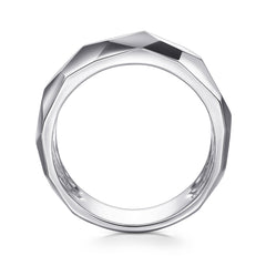 Wide 925 Sterling Silver Faceted Band in High Polished Finish thumbnail 2