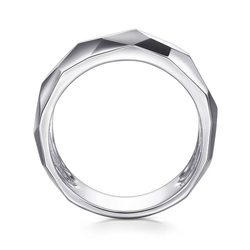 Wide 925 Sterling Silver Faceted Band in High Polished Finish