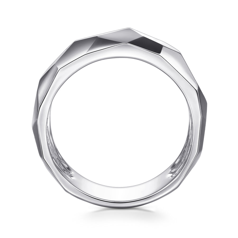Wide 925 Sterling Silver Faceted Band in High Polished Finish