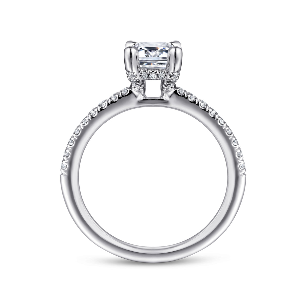 14K White Gold Emerald Cut Diamond Engagement Ring - View 2