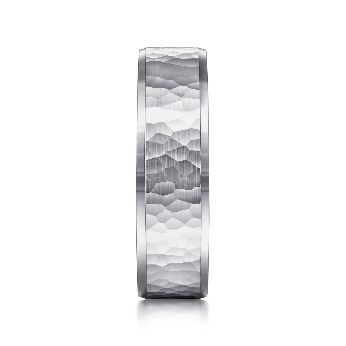 14K White Gold 6mm Men's Wedding Band in Hammered Finish - View 4