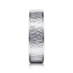 14K White Gold 6mm Men's Wedding Band in Hammered Finish thumbnail 4