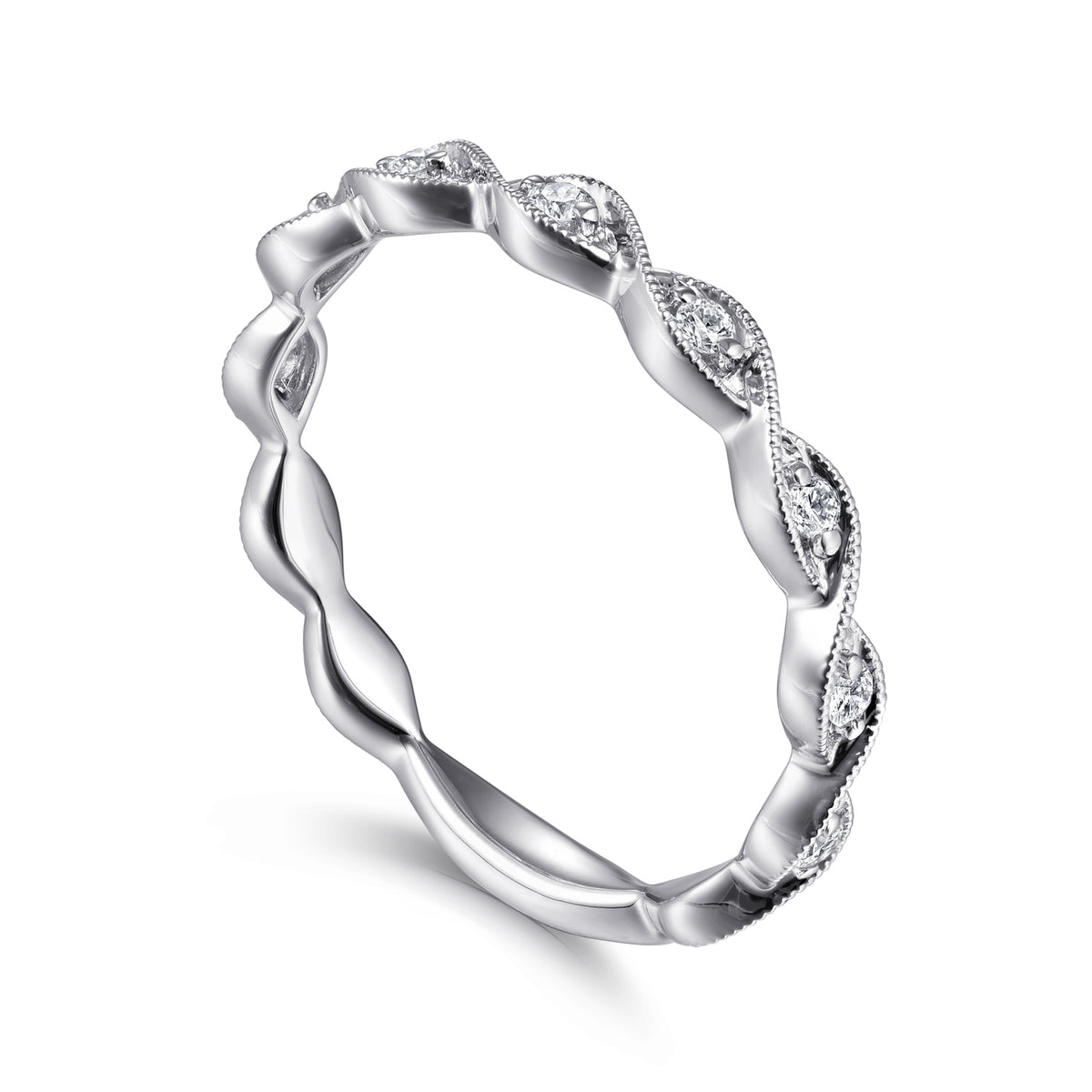 14K White Gold Twisted Diamond Stackable Ring - View 3