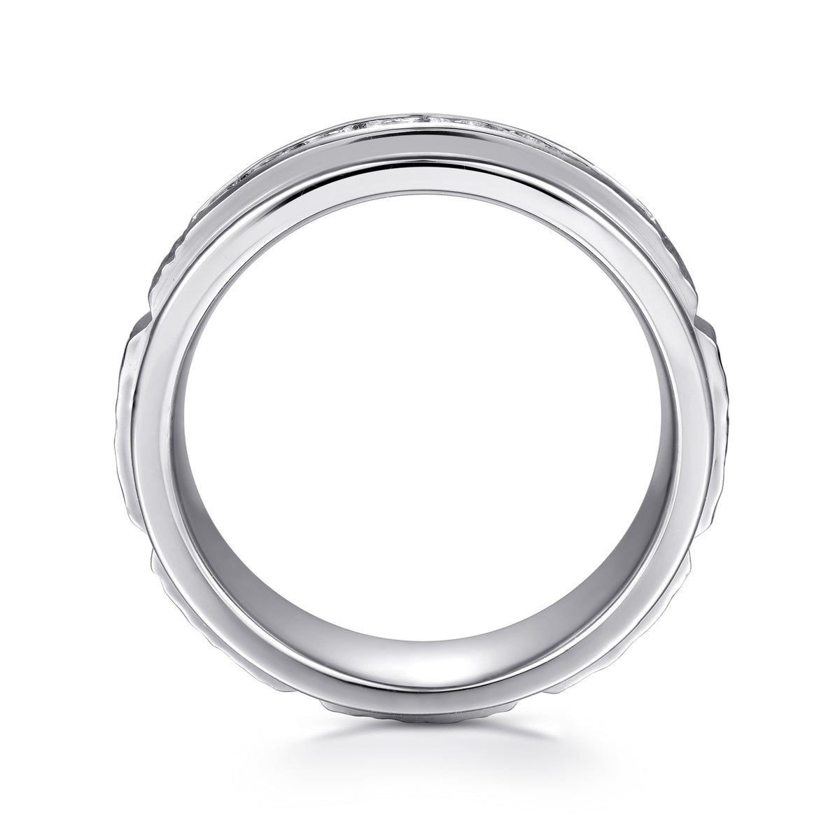 14K White Gold Diamond Men's Wedding Ring in Sand Blast Finish - View 2