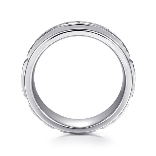 14K White Gold Diamond Men's Wedding Ring in Sand Blast Finish