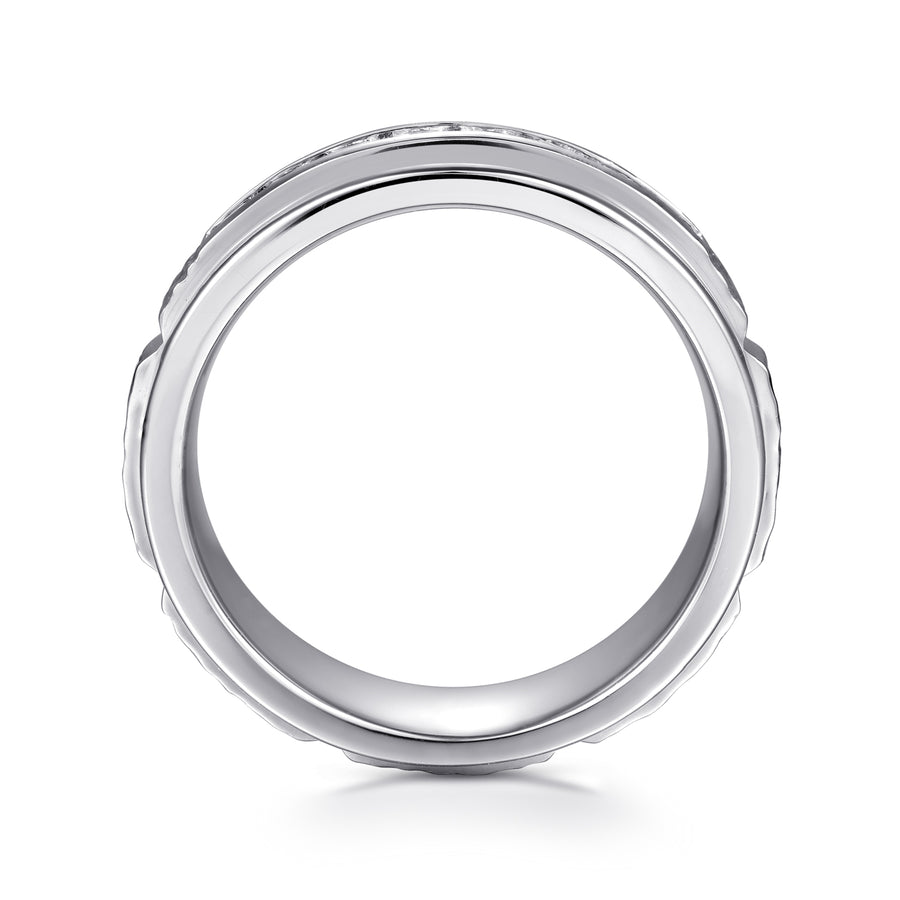 14K White Gold Diamond Men's Wedding Ring in Sand Blast Finish