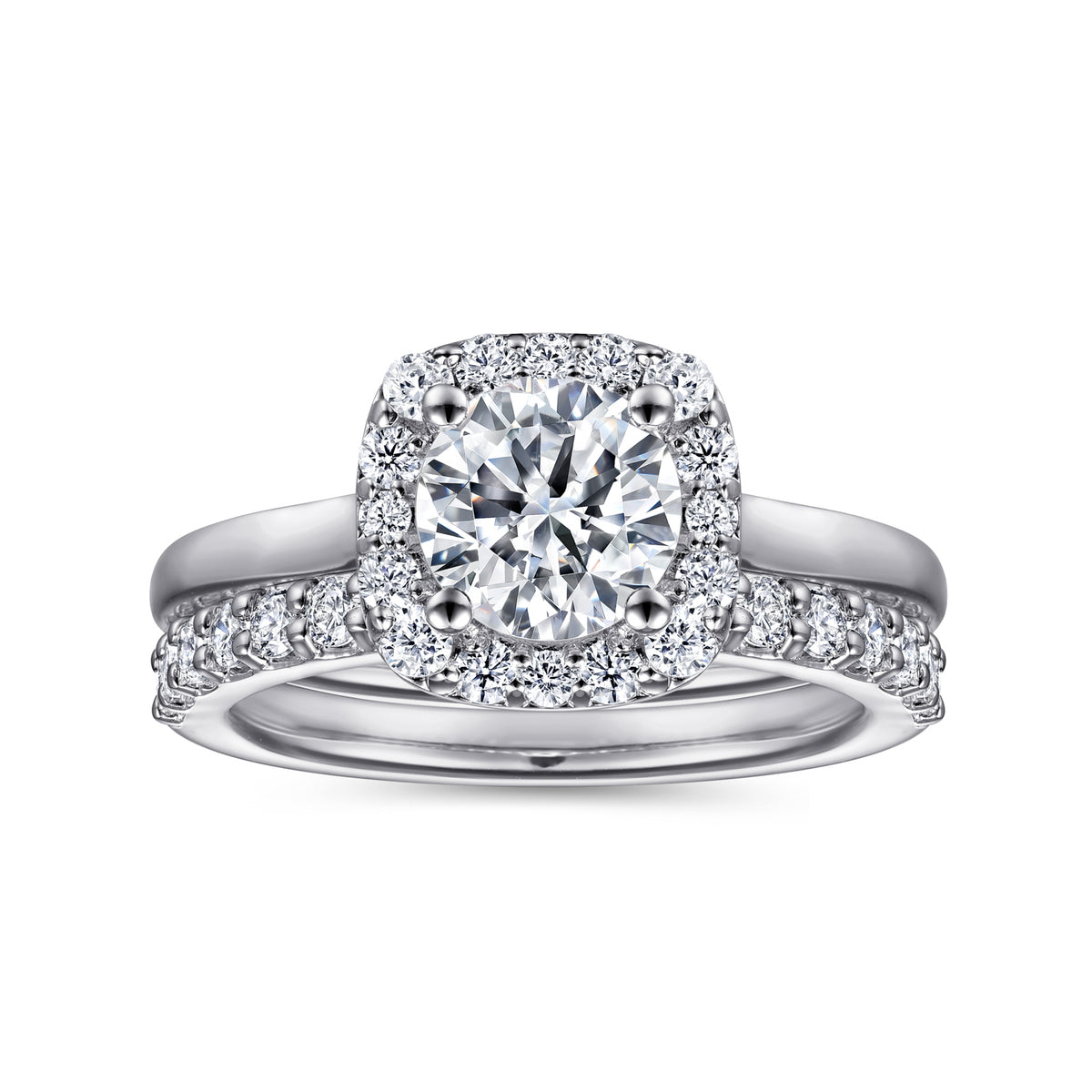 Round Lab-Grown Diamond Cushion Halo Engagement Ring - View 4