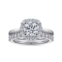 Round Lab-Grown Diamond Cushion Halo Engagement Ring thumbnail 4