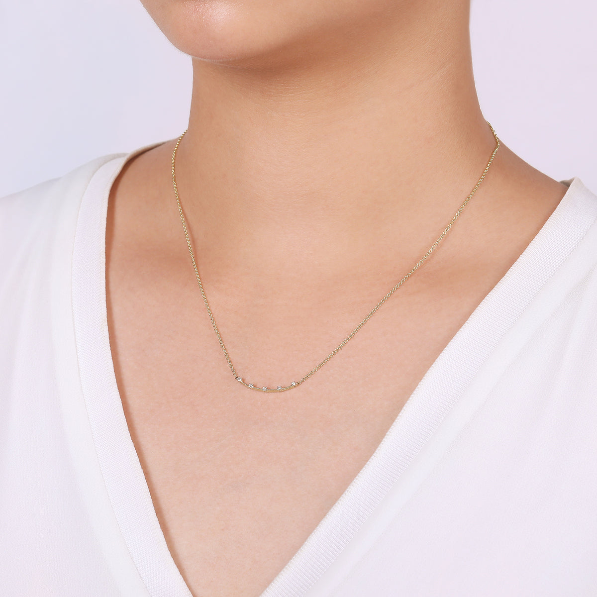 14K Yellow Gold Diamond Stations Bar Necklace - View 3