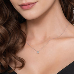 14K White Gold Diamond A Initial Pendant Necklace thumbnail 3