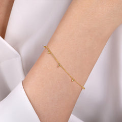 14K Yellow Gold Chain Bracelet with Metal Bead Drops thumbnail 3