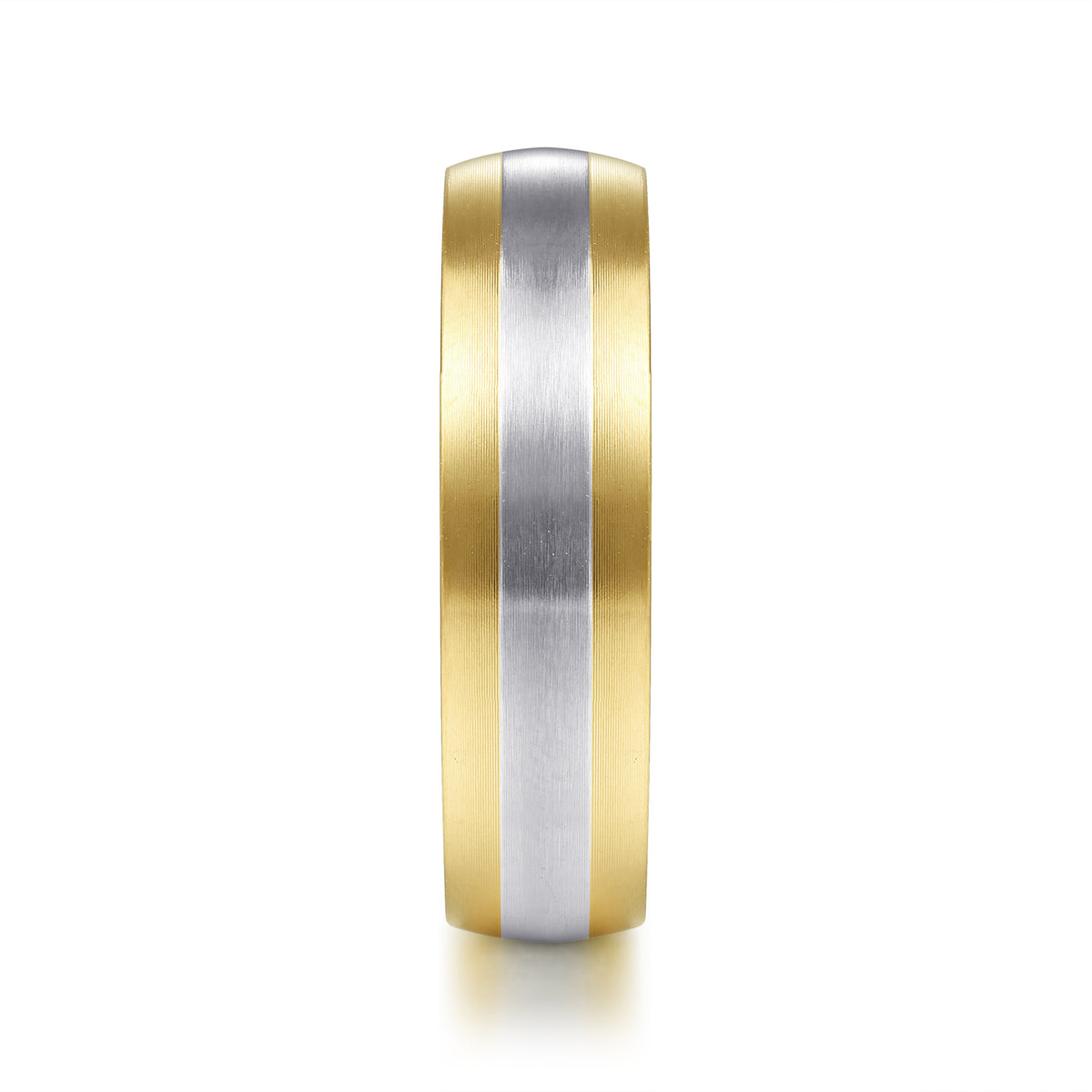 14K White-Yellow Gold 6mm Two Tone Men's Wedding Band in Satin Finish - View 4