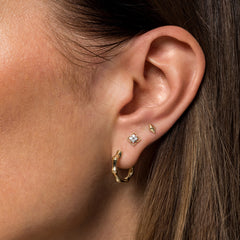 14K Yellow Gold Pyramid Stud Earrings thumbnail 3