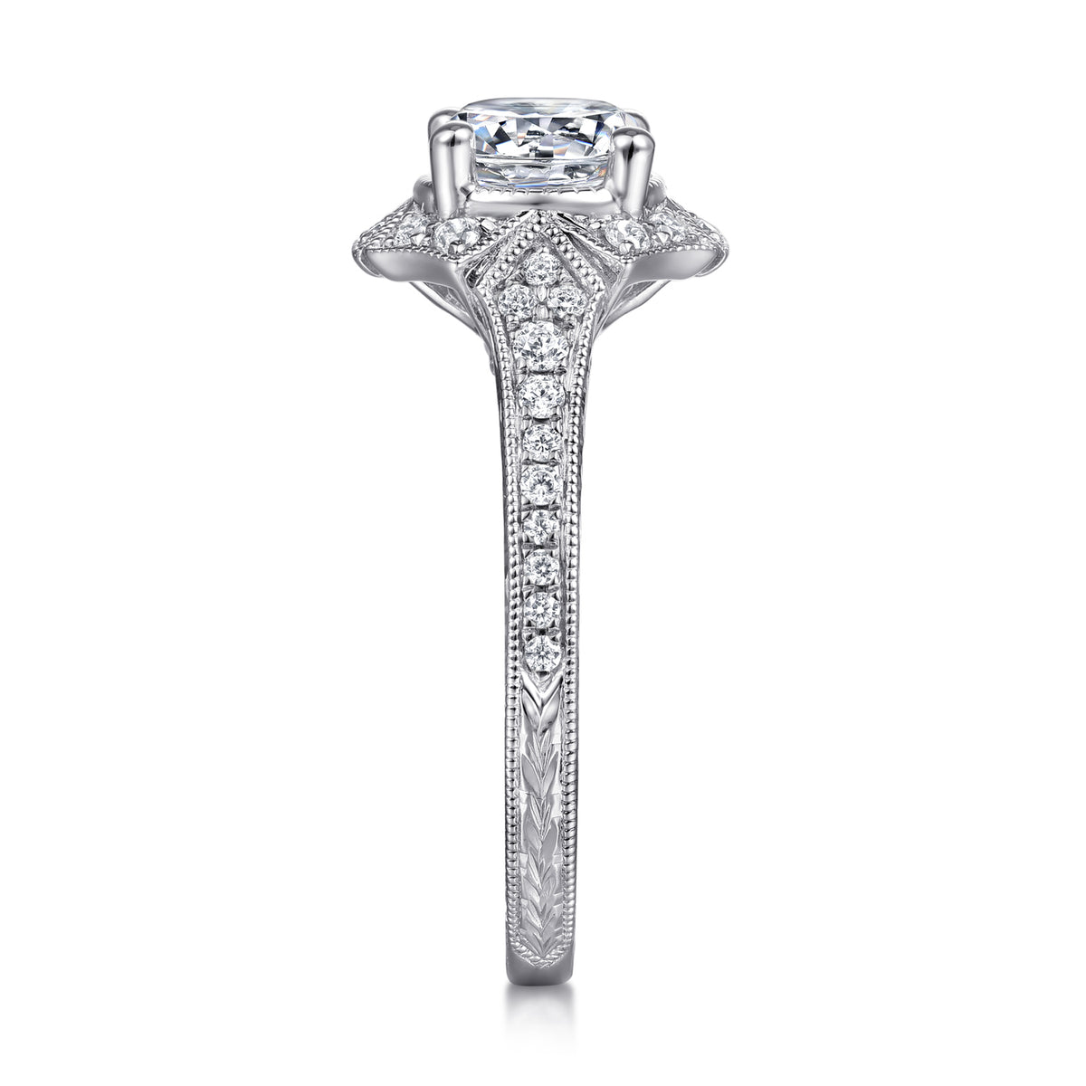 Art Deco Halo Diamond Engagement Ring - View 6
