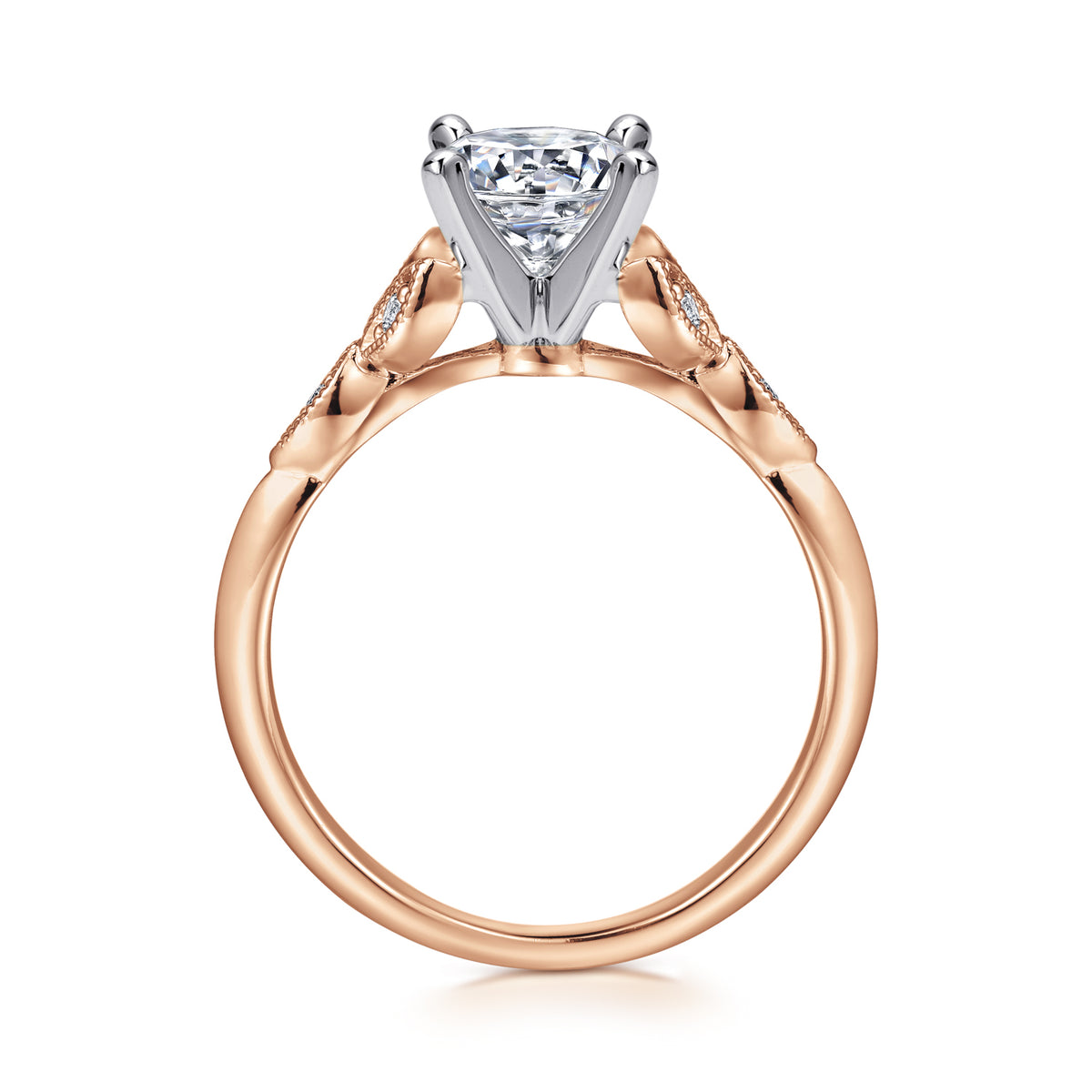 Vintage Inspired 14K White-Rose Gold Split Shank Round Diamond Engagement Ring - View 2