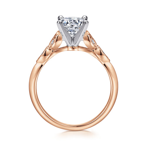 Bague de fiançailles vintage en or blanc-rose 14 carats, anneau fendu et diamant rond