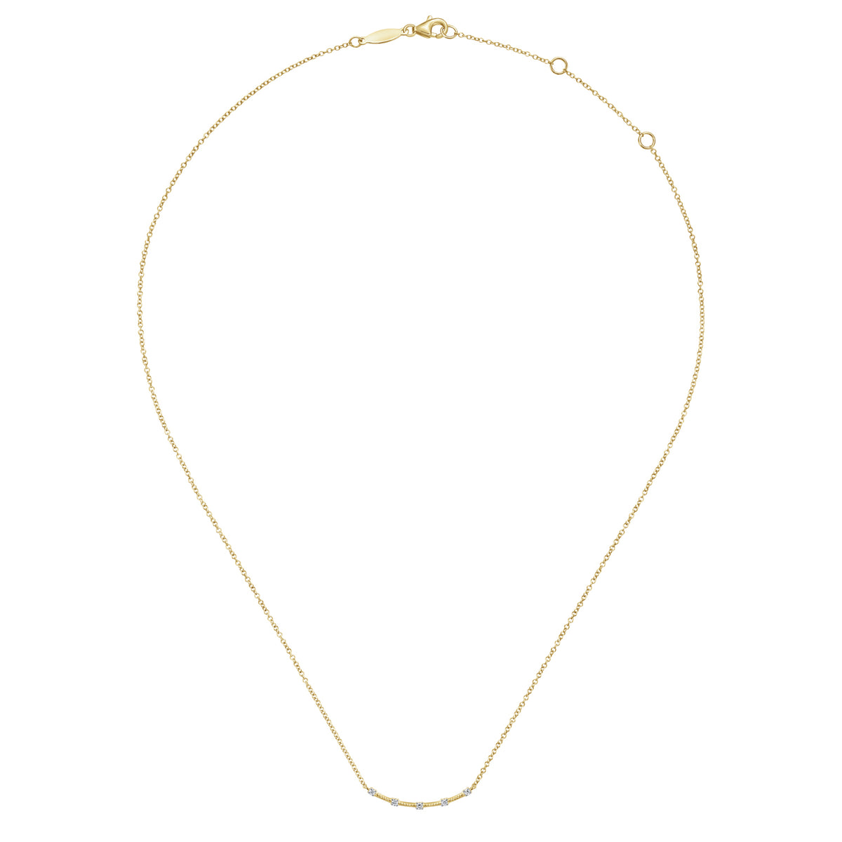 14K Yellow Gold Diamond Stations Bar Necklace - View 2
