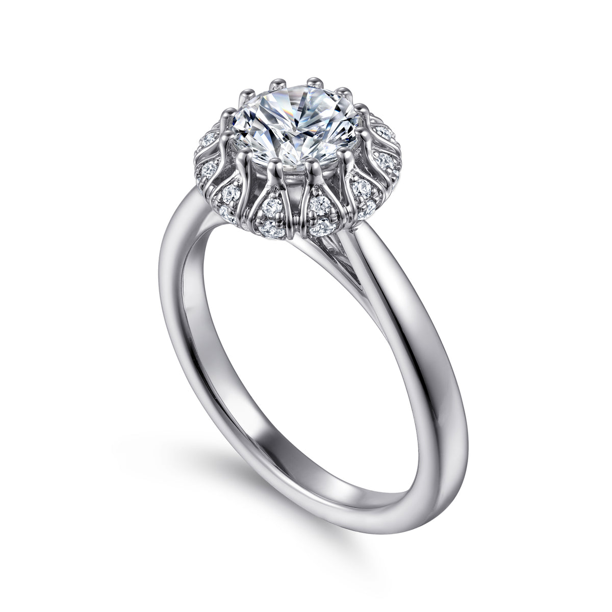 Contemporary Round Halo Diamond Engagement Ring - View 3