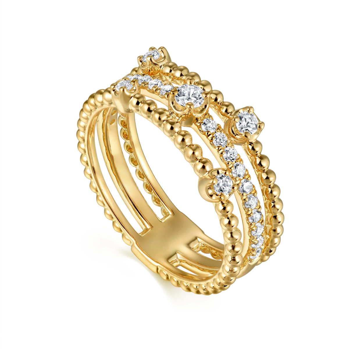 Wide Band Easy-Stack Ring 14K Yellow Gold Diamond 0.35ct - View 3