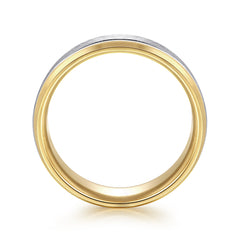 14K White-Yellow Gold 7mm Beveled Edge Men's Wedding Band in Diamond Scratch Finish thumbnail 2