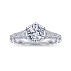 Vintage Inspired 14K Gold 6 Prong Round Diamond Engagement Ring thumbnail 5