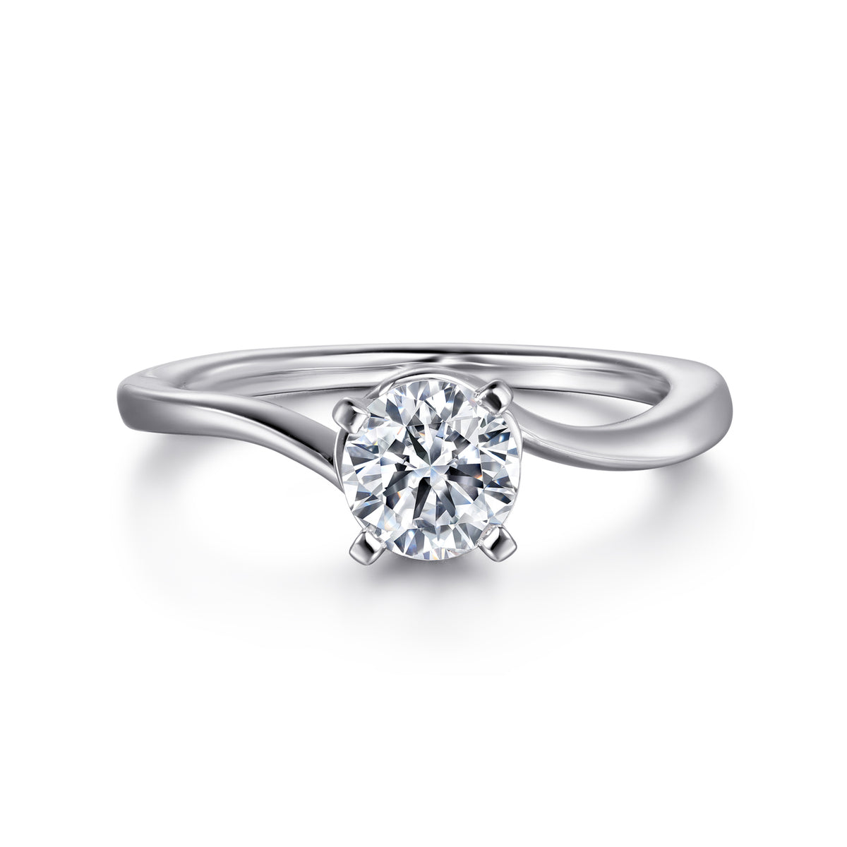 14K White Gold Round Diamond Engagement Ring - View 1