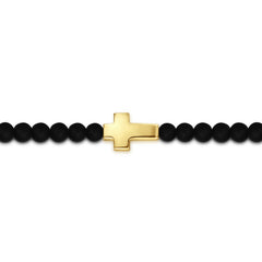 14K Yellow Gold Cross Bracelet with 4mm Matte Onyx Beads thumbnail 2